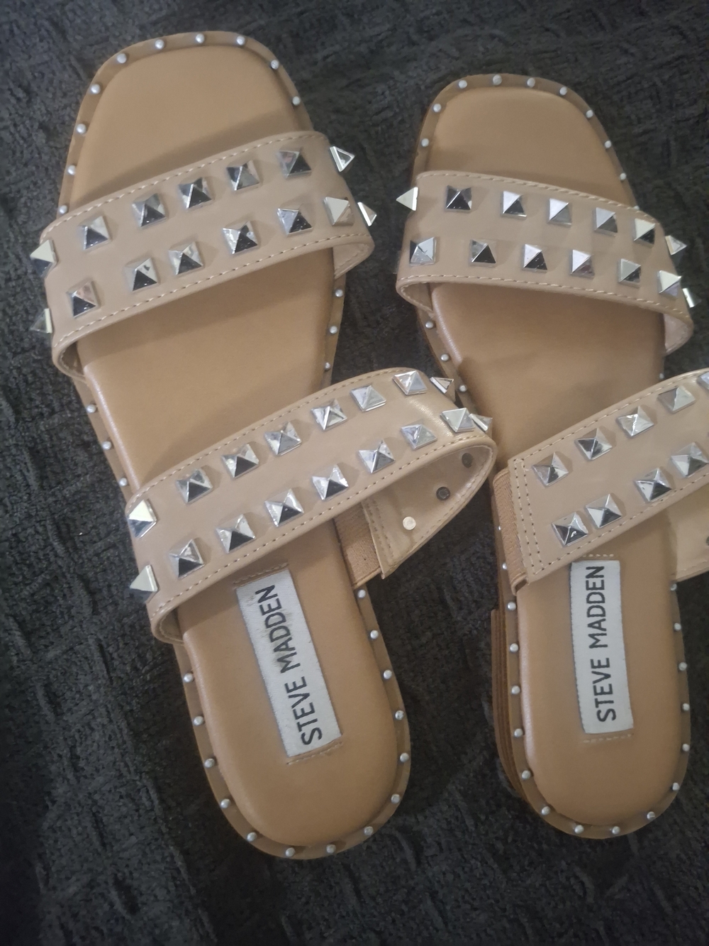 Steve Madden Tan Studded Double-Strap Slide Sandals